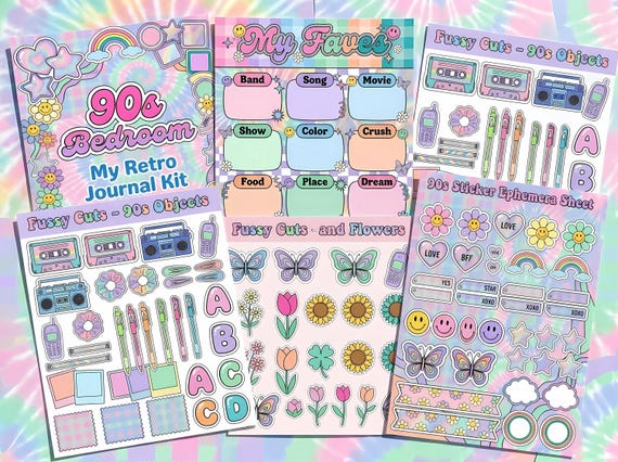 90s Bedroom Junk Journal Kit, Printable 1990s Teen Diary Journal Pages, Pastel Ephemera, Daisy Fussy Cuts, Digital Download · JK-049 view 2