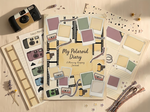 Retro Polaroid Diary Junk Journal Kit, Printable 90s Nostalgia Journal Pages, Photo Ephemera, Memory Tags, Digital Download · JK-061