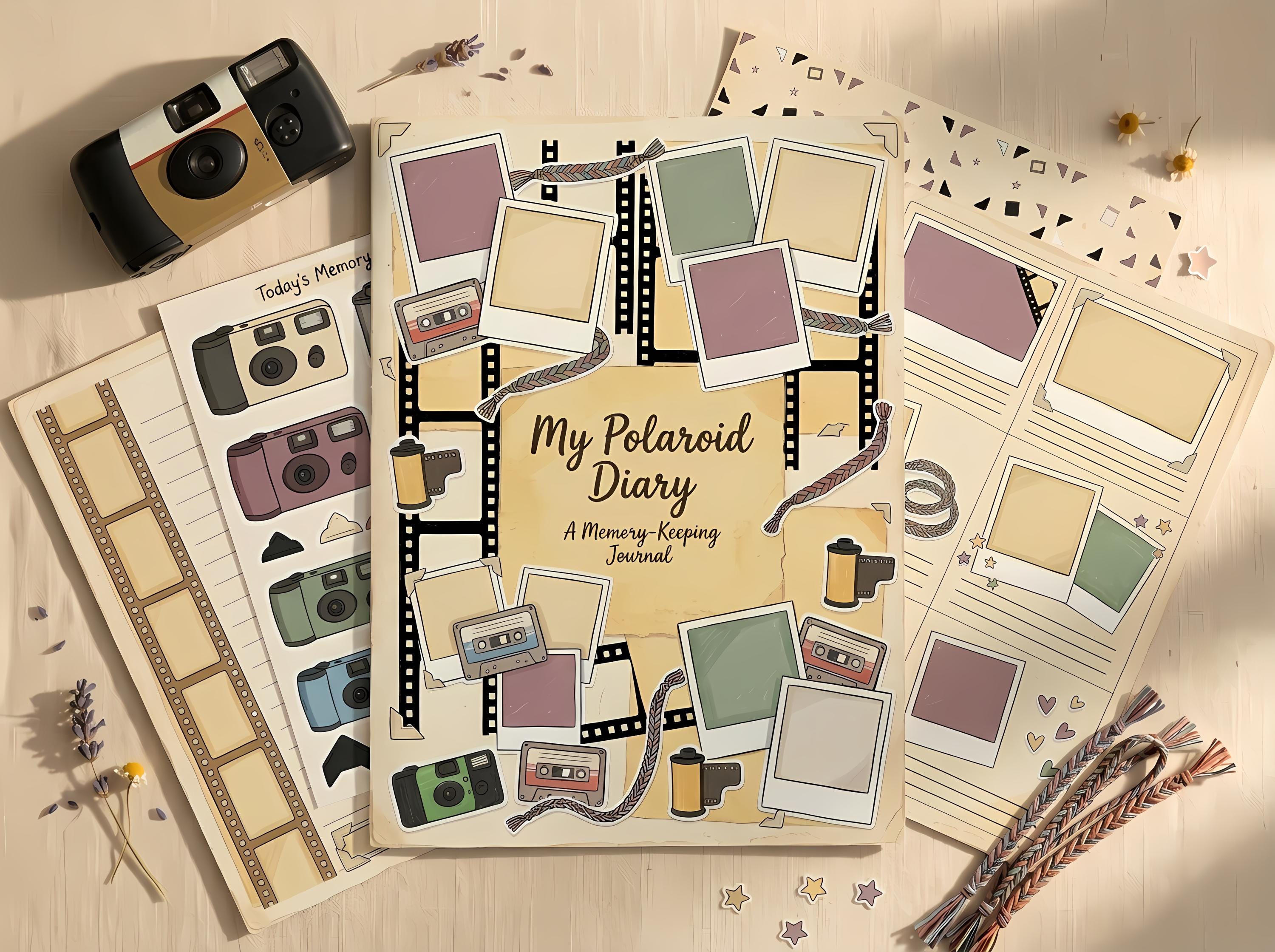 Retro Polaroid Diary Junk Journal Kit, Printable 90s Nostalgia Journal Pages, Photo Ephemera, Memory Tags, Digital Download · JK-061