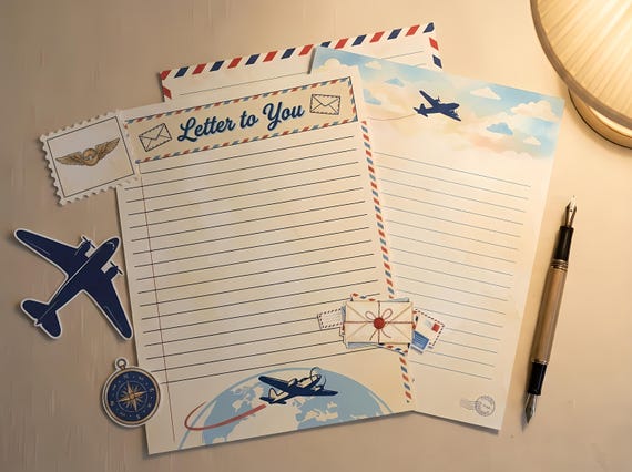 Airmail Junk Journal Kit, Printable Vintage Travel Journal Pages, Pen Pal Letter Ephemera, Postage Stamps, Digital Download · JK-080 view 2