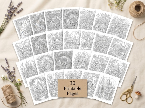 Magical Gnome Village Coloring Book, Printable Adult Coloring Pages, Stress Relief PDF, Digital Download · CB-22 view 2