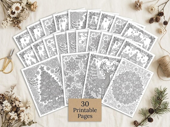 Winter Wonderland Christmas Coloring Book, Printable Adult Coloring Pages, Holiday Stress Relief PDF, Digital Download · CB-15 view 2