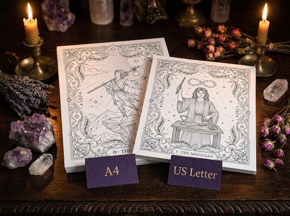 Tarot Major Arcana Coloring Book, Printable Mystic Coloring Pages, Complete 22 Card Deck PDF, Premium Digital Download view 5