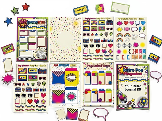 Retro Pop Magazine Junk Journal Kit, Printable 80s 90s Pop Journal Pages, Halftone Ephemera, Polaroid Fussy Cuts, Digital Download · JK-047 view 2