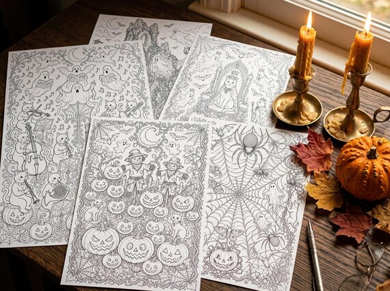 Halloween Adult Coloring Book Vol 1, Spooky Season Printable Coloring Pages, Gothic Fall Stress Relief PDF, Digital Download view 4