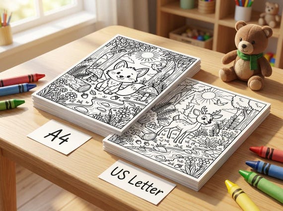 Forest Animals Kids Coloring Book, 30 Printable Coloring Pages for Ages 4-8, Boys and Girls Activity PDF, Digital Download view 6