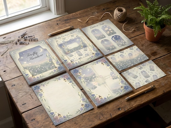 Firefly Meadow Junk Journal Kit, Printable Twilight Nature Journal Pages, Moonlit Ephemera, Lantern Tags, Fussy Cuts · JK-026 view 3