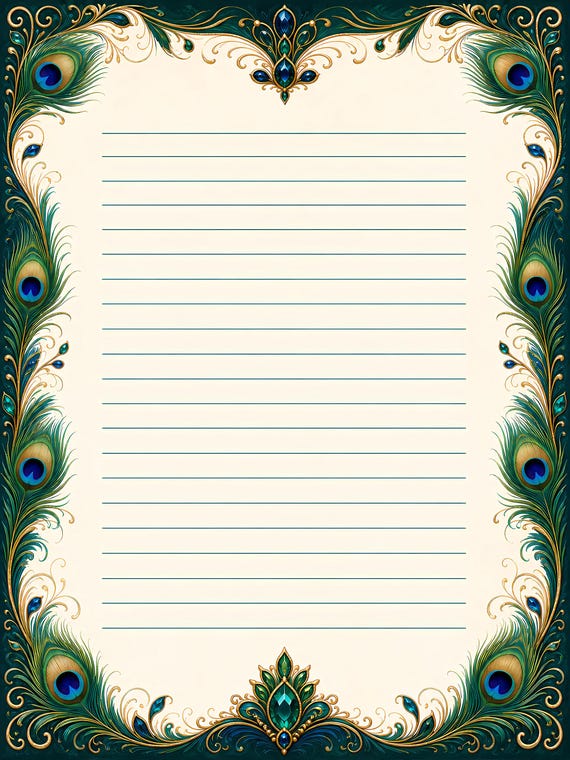 Decorative Lined Journal Pages — Vol. 4, Printable Writing Paper, Illustrated Lined Pages, Digital Download, Print at Home Stationery view 5