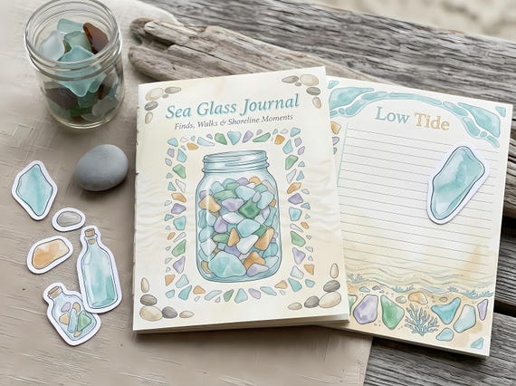 Sea Glass Junk Journal Kit, Printable Coastal Beachcomber Journal Pages, Beach Find Ephemera, Pebble Tags, Digital Download · JK-088 view 3
