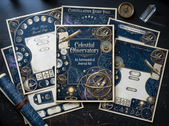 Celestial Observatory Junk Journal Kit, Printable Astronomical Journal Pages, Star Chart Ephemera, Constellation Tags, Vintage Astr · JK-045
