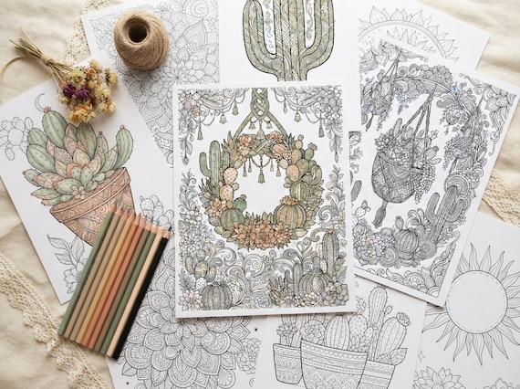 Desert Cactus & Succulents Coloring Book, Printable Adult Coloring Pages, Desert Cactus Stress Relief PDF, Digital Download · CB-24 view 5