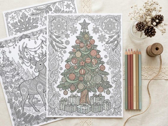 Winter Wonderland Christmas Coloring Book, Printable Adult Coloring Pages, Holiday Stress Relief PDF, Digital Download · CB-15 view 5