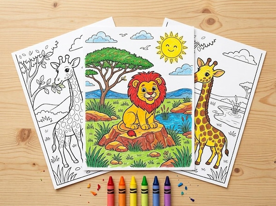 Safari Animals Kids Coloring Book, 30 Printable Coloring Pages for Ages 4-8, Boys and Girls Activity PDF, Digital Download