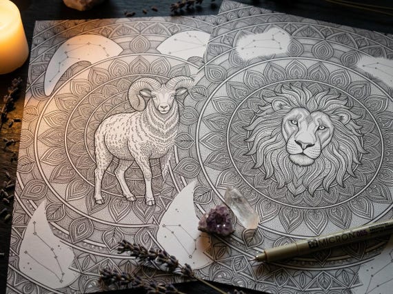 Zodiac Signs Mandala Coloring Book, Printable Astrology Coloring Pages, Complete 12 Sign Set PDF, Premium Digital Download view 2