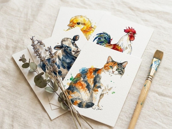 Watercolor Farm Animal Clipart, 30 Transparent PNG, Commercial Use, Sublimation POD, Digital Download view 5