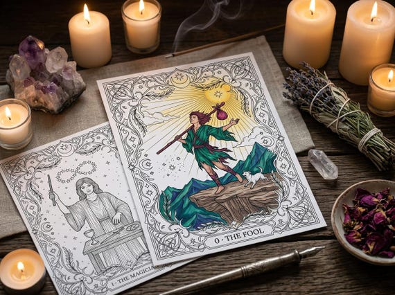 Tarot Major Arcana Coloring Book, Printable Mystic Coloring Pages, Complete 22 Card Deck PDF, Premium Digital Download view 6