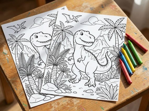 Dinosaurs Kids Coloring Book, 30 Printable Coloring Pages for Ages 4-8, Boys and Girls Activity PDF, Digital Download view 5