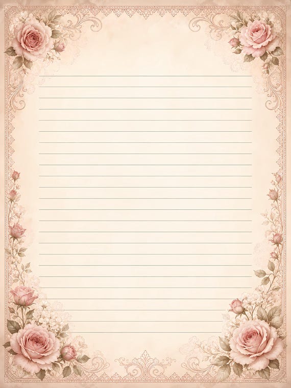 Decorative Lined Journal Pages — Vol. 1, Printable Writing Paper, Illustrated Lined Pages, Digital Download, Print at Home Stationery view 2