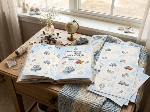Cars and Transport Pregnancy Junk Journal Kit, Baby Boy, Printable Ephemera, Expecting Mom Gift, Baby Shower, Digital Download · JK-129 view 2