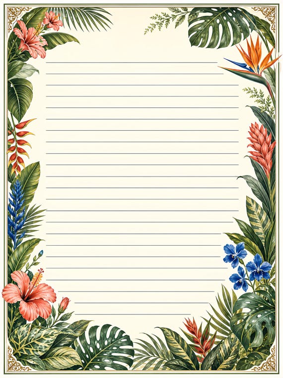 Decorative Lined Journal Pages — Vol. 1, Printable Writing Paper, Illustrated Lined Pages, Digital Download, Print at Home Stationery view 6