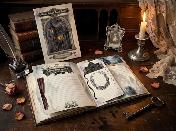 Haunted Mansion Junk Journal Kit, Printable Victorian Gothic Journal Pages, Ghost Ephemera, Mourning Paper, Digital Download · JK-082