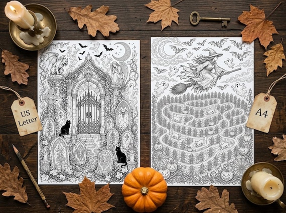 Halloween Adult Coloring Book Vol 2, Spooky Season Printable Coloring Pages, Witchy Autumn Stress Relief PDF, Digital Download view 1