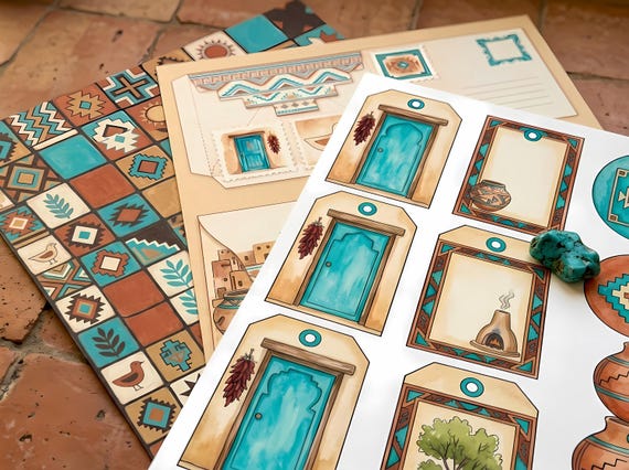 Desert Adobe Village Journal Kit — Printable Junk Journal, Pueblo, Southwest, Turquoise Door Journal Pages · JK-075 view 2