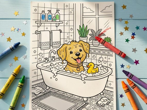 Pets Kids Coloring Book, 30 Printable Coloring Pages for Ages 4-8, Boys and Girls Activity PDF, Digital Download