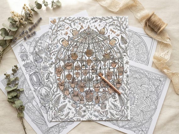 Enchanted Greenhouse Coloring Book, Printable Adult Coloring Pages, Stress Relief PDF, Digital Download · CB-26 view 7