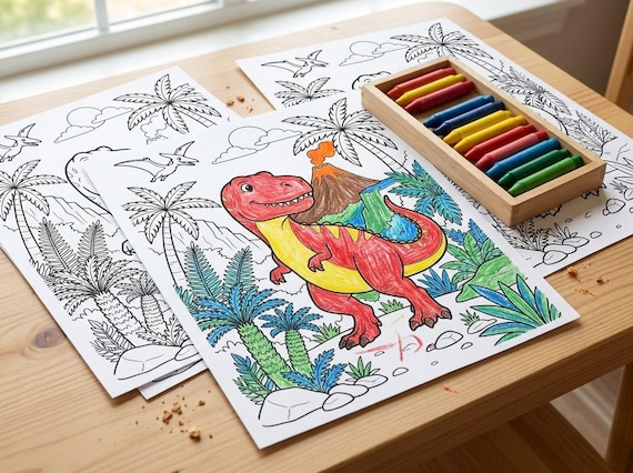 Dinosaurs Kids Coloring Book, 30 Printable Coloring Pages for Ages 4-8, Boys and Girls Activity PDF, Digital Download view 3
