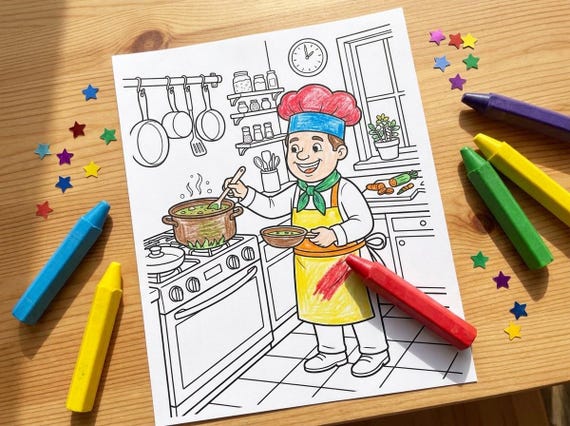 Little Chef Kids Coloring Book, 30 Printable Coloring Pages for Ages 4-8, Boys and Girls Activity PDF, Digital Download view 3