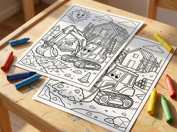 Construction Vehicles Kids Coloring Book, 30 Printable Coloring Pages for Ages 4-8, Boys and Girls Activity PDF, Digital Download view 4