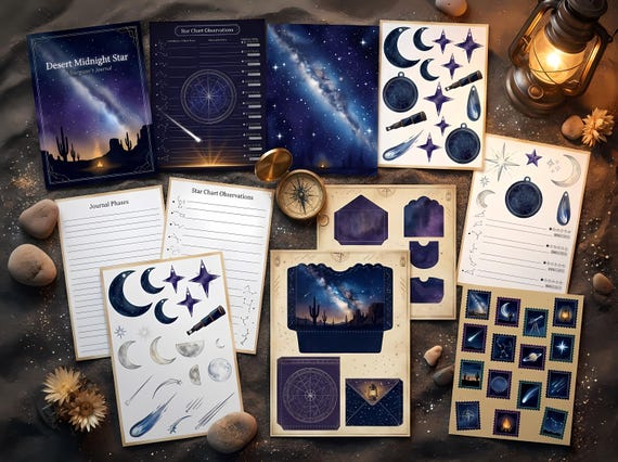 Desert Midnight Star Journal Kit — Printable Junk Journal, Constellation, Night Sky, Stargazing Journal Pages · JK-073