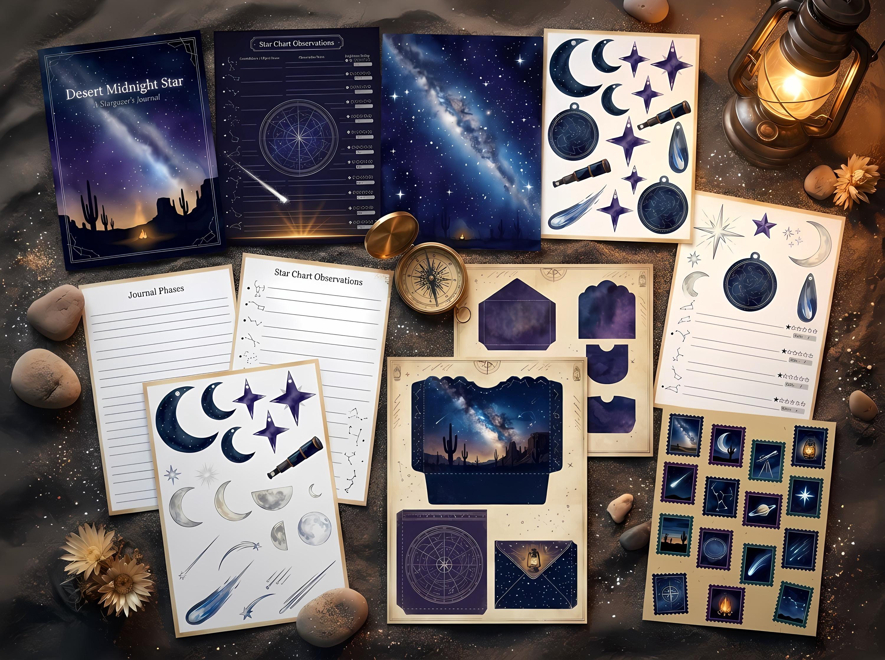 Desert Midnight Star Journal Kit — Printable Junk Journal, Constellation, Night Sky, Stargazing Journal Pages · JK-073