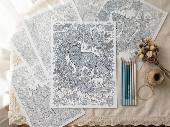 Arctic Winter Animals Coloring Book, Printable Adult Coloring Pages, Frosty Arctic Stress Relief PDF, Digital Download · CB-43 view 5