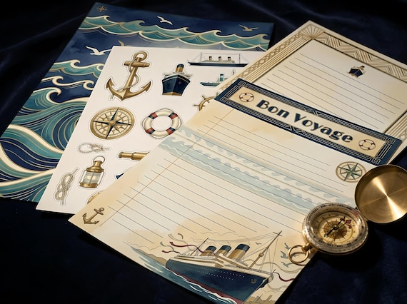 Ocean Liner Junk Journal Kit, Printable Vintage Cruise Ship Journal Pages, Art Deco Travel Ephemera, Nautical Tags, Digital Downloa · JK-077 view 2