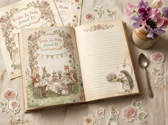 Garden Tea Party Junk Journal Kit, Printable Woodland Journal Pages, Cottagecore Ephemera, Tags, Invitation Cards, Fussy Cuts · JK-004 view 3