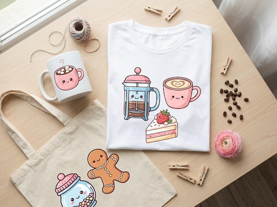 Kawaii Coffee & Sweets Clipart, 30 Transparent PNG, Commercial Use, Sublimation POD, Digital Download view 2