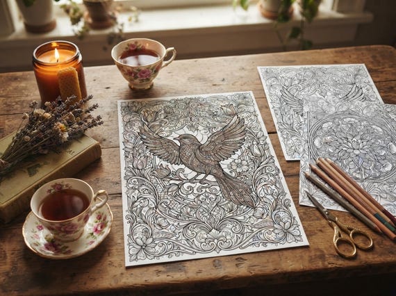 Stained Glass Florals Coloring Book, Printable Adult Coloring Pages, Stress Relief PDF, Digital Download · CB-36 view 6