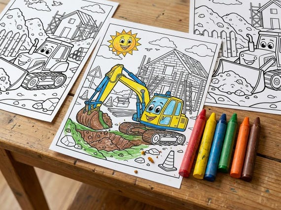 Construction Vehicles Kids Coloring Book, 30 Printable Coloring Pages for Ages 4-8, Boys and Girls Activity PDF, Digital Download view 5