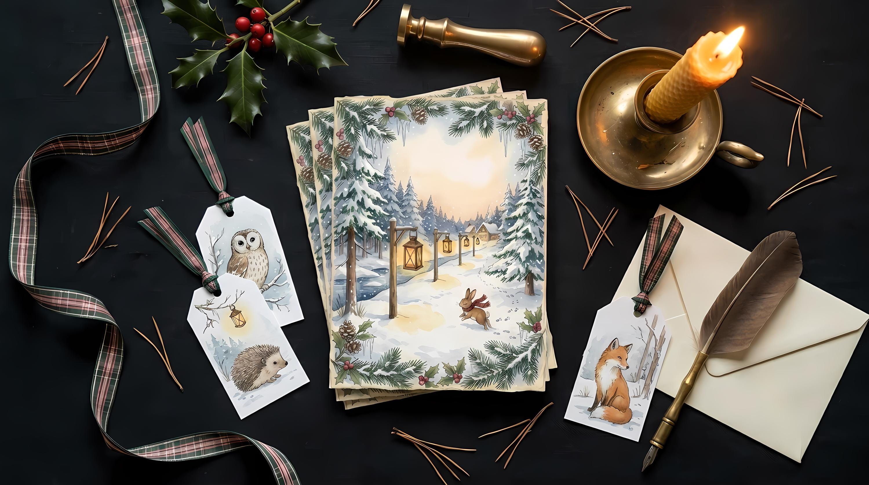 Winter Woodland Junk Journal Kit, Printable Storybook Journal Pages, Cottagecore Ephemera, Gift Tags, Holiday Cards, Fussy Cuts · JK-006