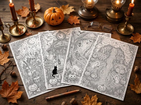 Halloween Adult Coloring Book Vol 2, Spooky Season Printable Coloring Pages, Witchy Autumn Stress Relief PDF, Digital Download view 5