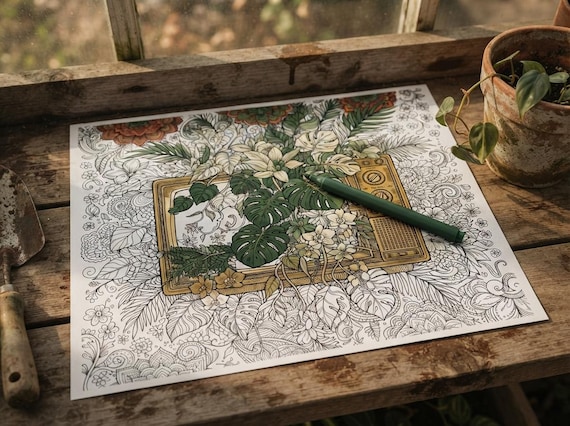 Retro Botanical Appliances Coloring Book, Adult Coloring Pages, Vintage Tech Plant Fusion PDF, Digital Download view 2