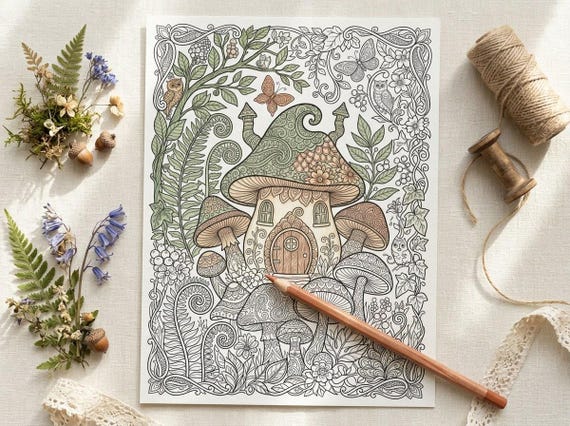 Enchanted Woodland Coloring Book, Printable Adult Coloring Pages, Gentle Woodland Cottagecore Stress Relief PDF, Digital Download · CB-18 view 7