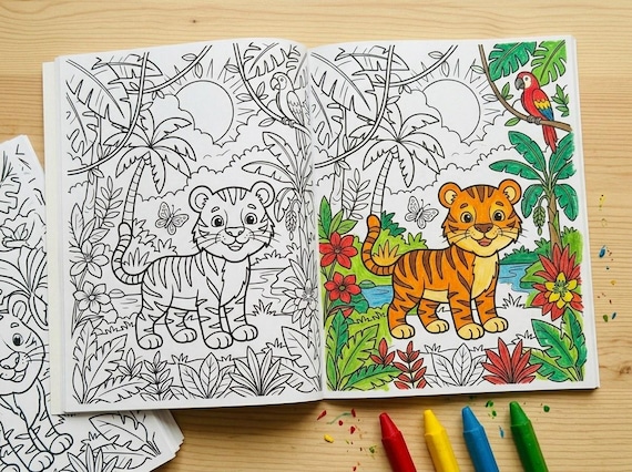 Jungle Animals Kids Coloring Book, 30 Printable Coloring Pages for Ages 4-8, Boys and Girls Activity PDF, Digital Download view 4