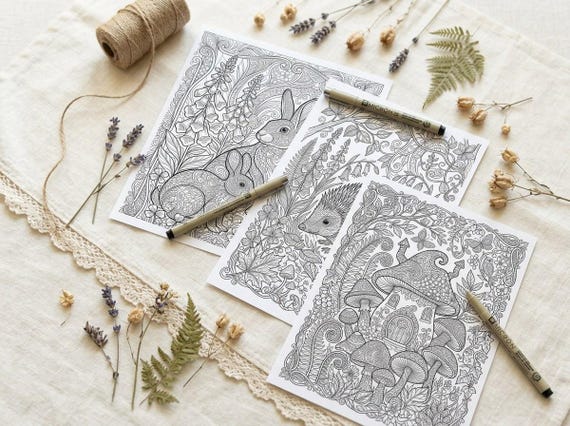 Enchanted Woodland Coloring Book, Printable Adult Coloring Pages, Gentle Woodland Cottagecore Stress Relief PDF, Digital Download · CB-18 view 3