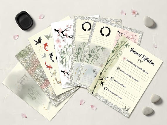 Japanese Zen Garden Junk Journal Kit, Printable Cherry Blossom Journal Pages, Zen Ephemera, Washi Tags, Digital Download · JK-062 view 4