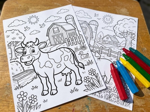 Farm Animals Kids Coloring Book, 30 Printable Coloring Pages for Ages 4-8, Boys and Girls Activity PDF, Digital Download view 6