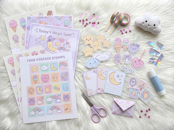 Kawaii Pastel Dream Junk Journal Kit, Printable Cute Journal Pages, Pastel Ephemera, Cloud Tags, Digital Download · JK-060 view 3