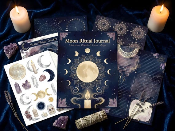 Boho Moon Ritual Junk Journal Kit, Printable Celestial Journal Pages, Moon Phase Ephemera, Crystal Tags, Digital Download · JK-065 view 2